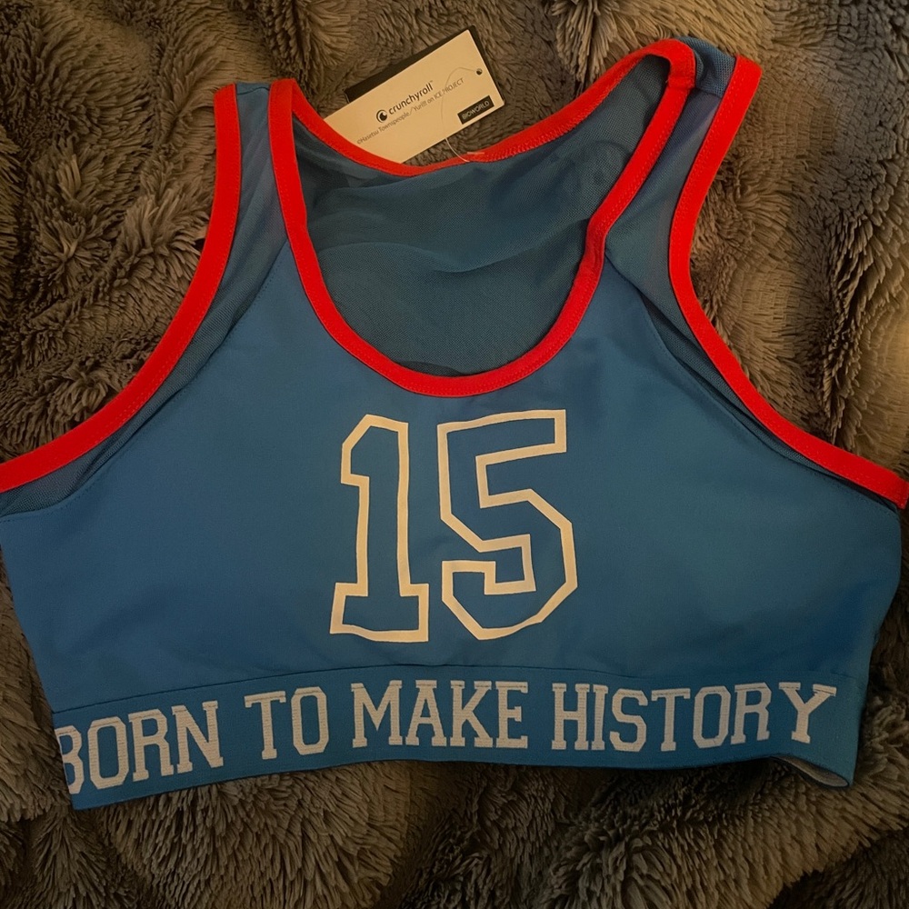 Blue Athletic Sports Bra with Red Trim - YURI on ice